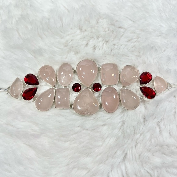 Rose Quartz Garnet 925 Large Necklace Bracelet Earrings - Picture 13 of 16